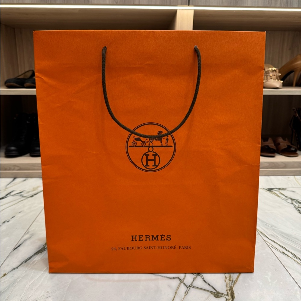 Hermes Orange large paper Shopping Bag. 16.5x 18.5x6.5”